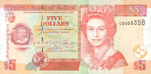 P61b Belize 5 Dollar Year 2002
