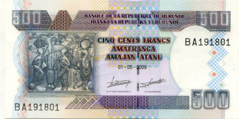 P45b Burundi 500 Francs 2011
