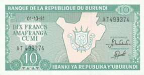P33d Burundi 10 Francs Year 1997/01