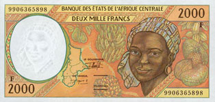 P303 F Central African Rep. 2000 Francs Year 1998/99