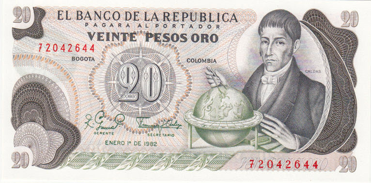 P409d Colombia 20 Pesos Year 1981