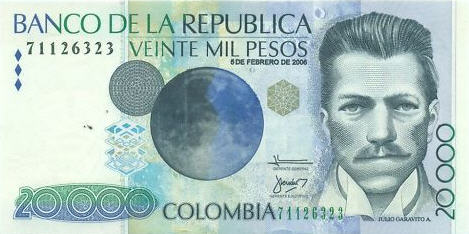 P454u Colombia 20000 Pesos (2009) with braille