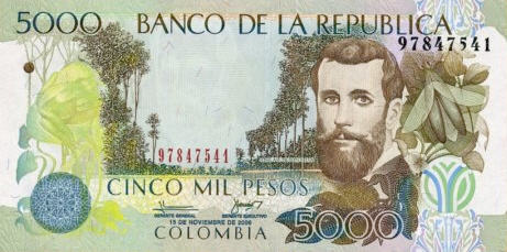 P452l Colombia 5000 Pesos (2010) with Braille