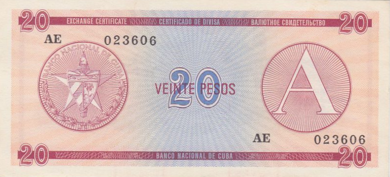 PFX 5 Cuba 20 Pesos Year ND (1985)