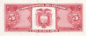 P113d Ecuador 5 Sucres Year 1988