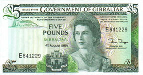 P21b Gibraltar 5 Pound Year 1988