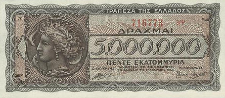 P128a Greece 5.000.000 Drachmai 1944