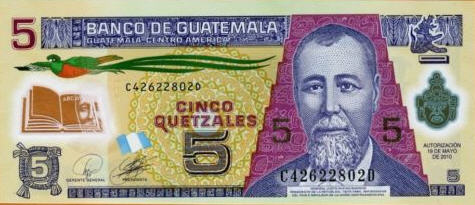 P122b Guatemala 5 Quetzales Year 2011 (2014) (Polymer)