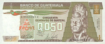 P 65 Guatamala 1/2 Quatzal Year 1989