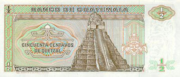 P 65 Guatamala 1/2 Quatzal Year 1989