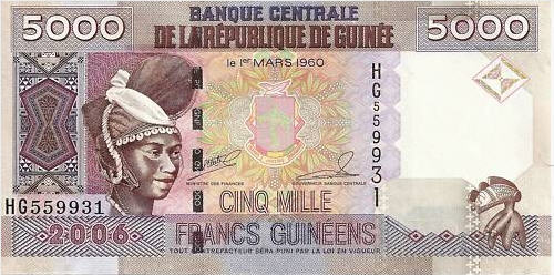 P41b Guinea 5000 Francs Year 2012