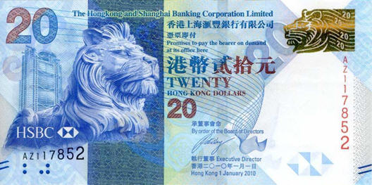 P297 Hong Kong 20 Dollars 2010