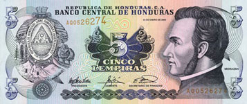 P 85d Honduras 5 Lempira Year 2004
