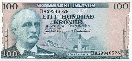 P44 Iceland 100 Kronur Year 1961