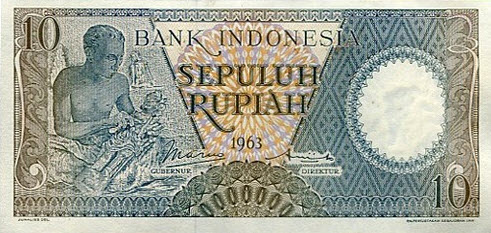 P 89 Indonesia 10 Rupiah Year 1963 unc-