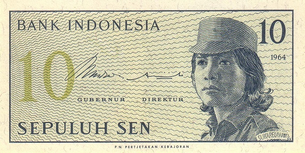 P 92 Indonesia 10 Sen Year 1964