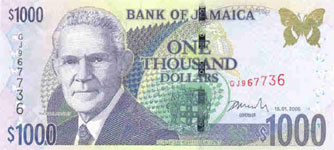 P86 Jamaica 1000 Dollars Year 2005