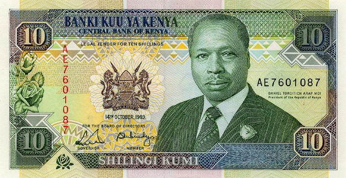 P24a Kenya 10 Shillings Year 1989
