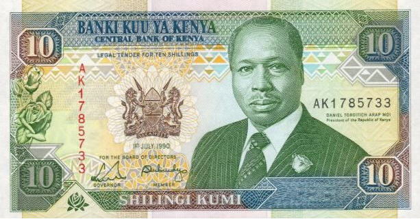 P24b/c Kenya 10 Shillings Year 1990