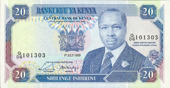 P25a/b Kenya 20 Shillings Year 1989/1991