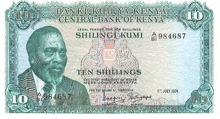 P 7e Kenya 10 Shillings Year 1974
