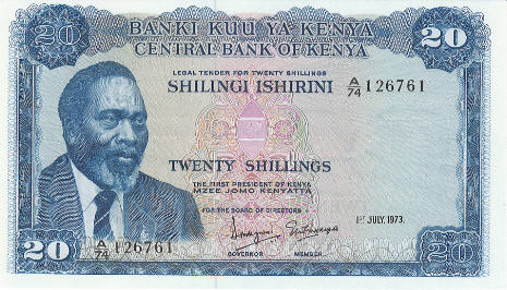 P 8d Kenya 20 Shillings Year 1973
