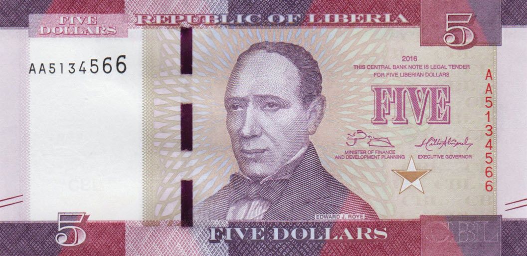 P31 Liberia 5 Dollars Year 2016