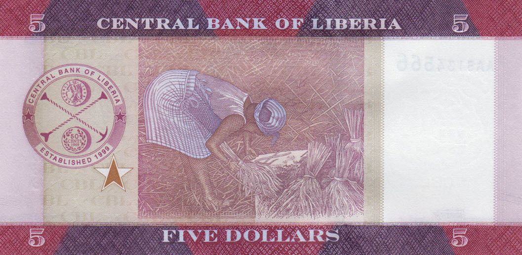 P31 Liberia 5 Dollars Year 2016