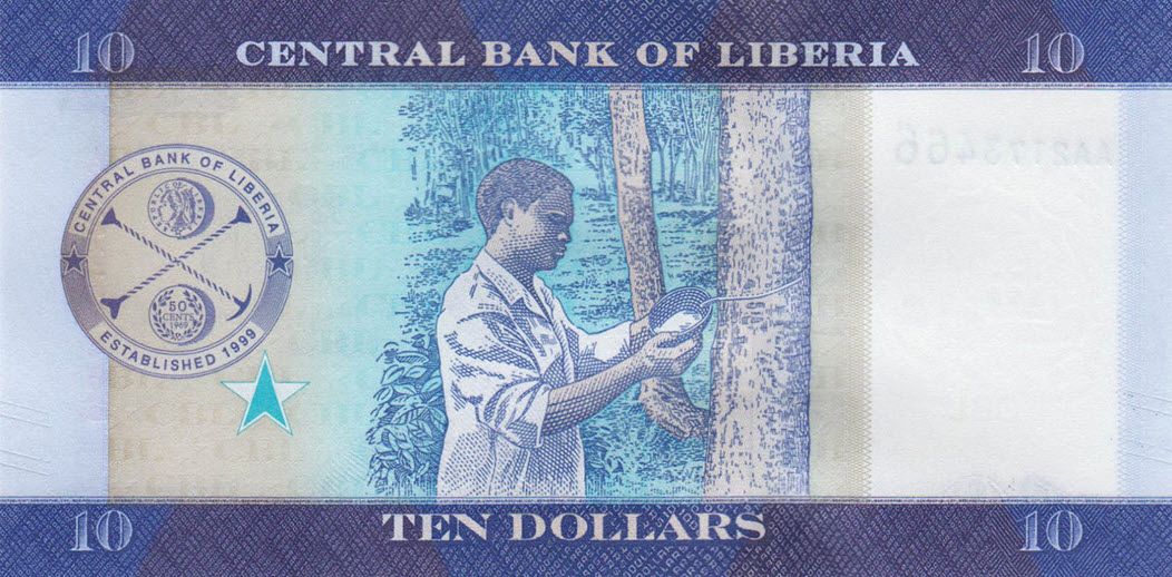 P32 Liberia 10 Dollars Year 2016