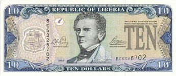 P22 Liberia 10 Dollars Year 1999