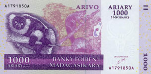 P 89 Madagascar 1000 Ariary Year 2004