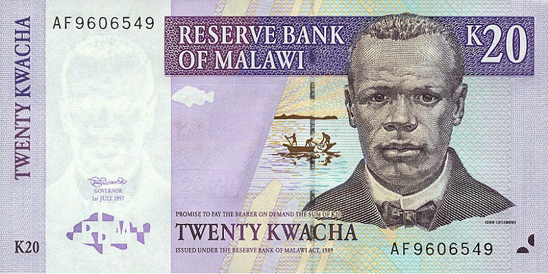 P38a Malawi 20 Kwacha Year 1997