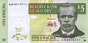 P36a Malawi 5 Kwacha Year 1997