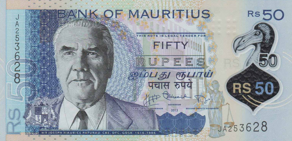 P65 Mauritius 50 Rupees Year 2013 (Polymer)