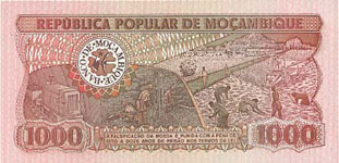 P132a Mozambique 1000 Meticaos Year 1983