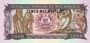 P133b Mozambique 5000 Meticaos Year 1989
