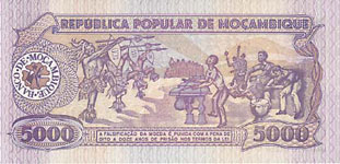 P133b Mozambique 5000 Meticaos Year 1989