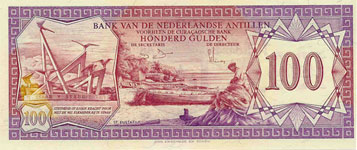 P19b Netherlands Antilles 100 Gulden Year 1981