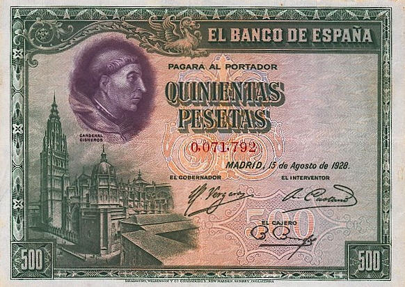 P 77 Spain 500 Pesetas 1928