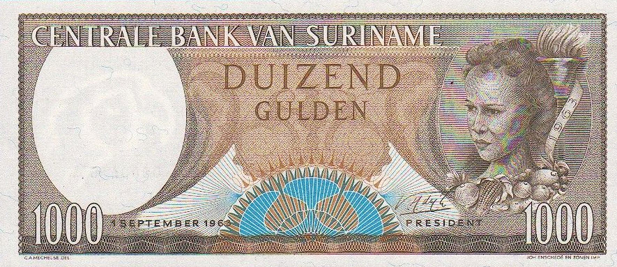 P124 Surinam 1000 Gulden Year 1963