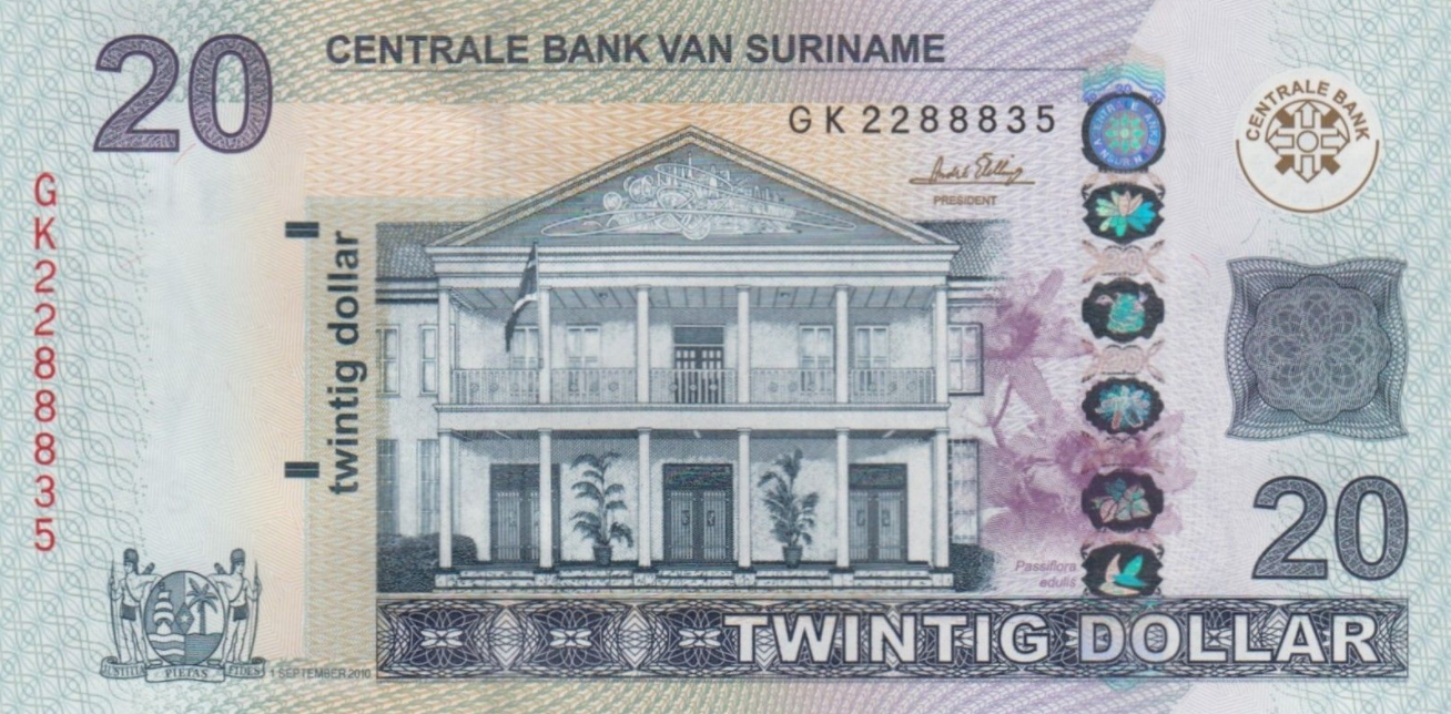 P164a Surinam 20 Dollars Year 2010