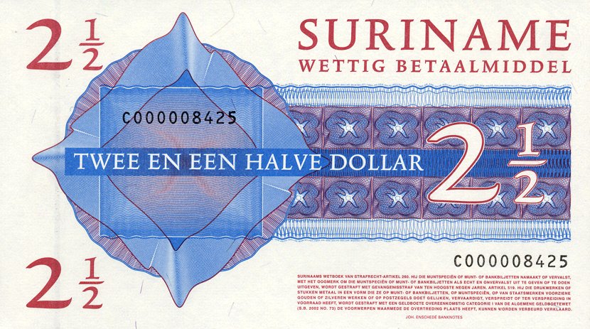 P156 Surinam   2,5 Dollar Year 2004