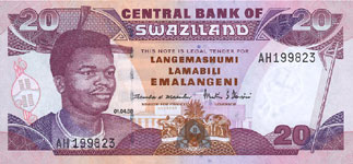 P25c Swaziland 20 Emalangeli Year 1998