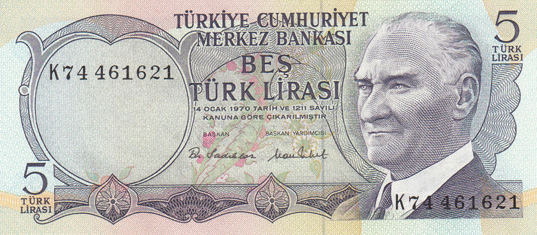 P185 Turkey 5 Lirasi Year 1976