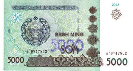P83 Uzbekistan 5000 Som Year 2013