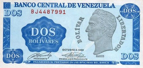 P 69 Venezuela 2 Bolivares Year 1989