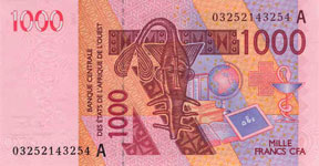 P115A Ivory Coast W.A.S. A 1000 Francs Year 06/12/13/15