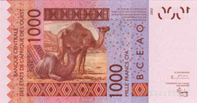 P115A Ivory Coast W.A.S. A 1000 Francs Year 06/12/13/15