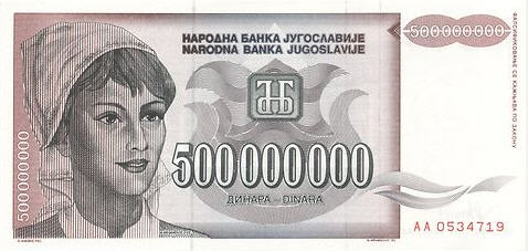 P125 Yugoslavia 500.000.000 Dinara Year 1993