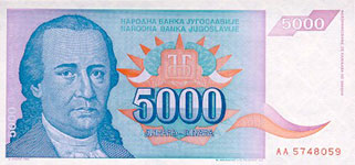 P141 Yugoslavia 5000 Dinars Year 1994